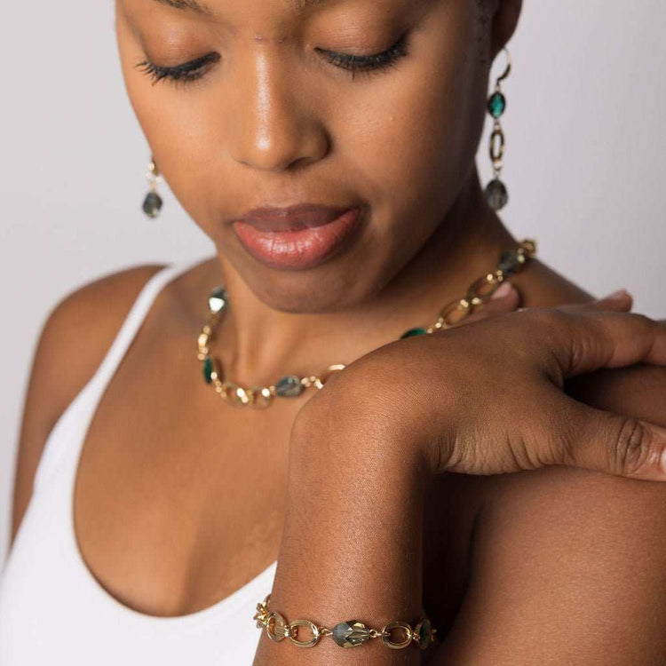 Elegant Green Crystal Link Bracelet