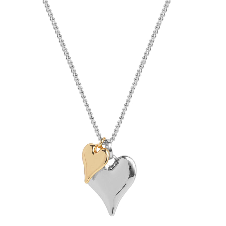 Two Tone Double Heart Chain Necklace
