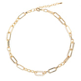 Classic gold-plated chain necklace with crystal accent and oval pendant.