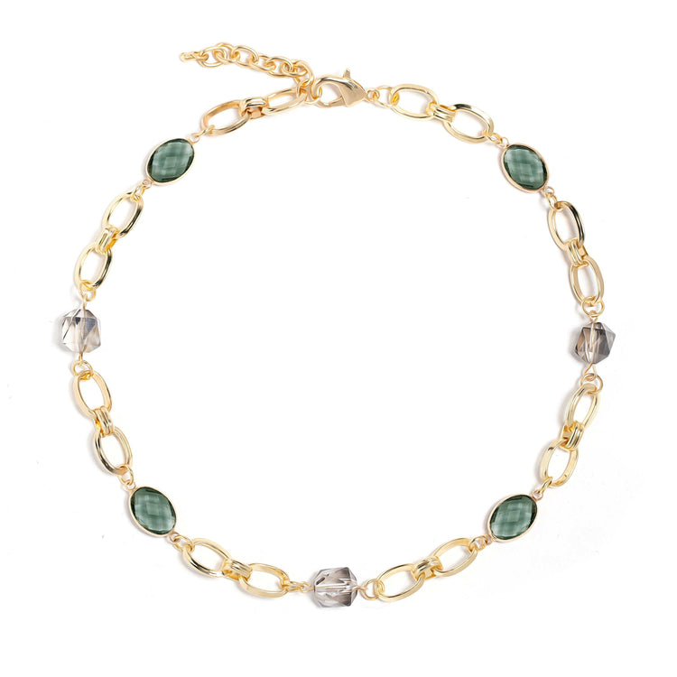 Dainty Green Crystals Link Necklace