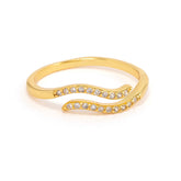 Delicate Infinity Embrace Ring with double-band design, cubic zirconia stones, 18k gold-plated sterling silver.