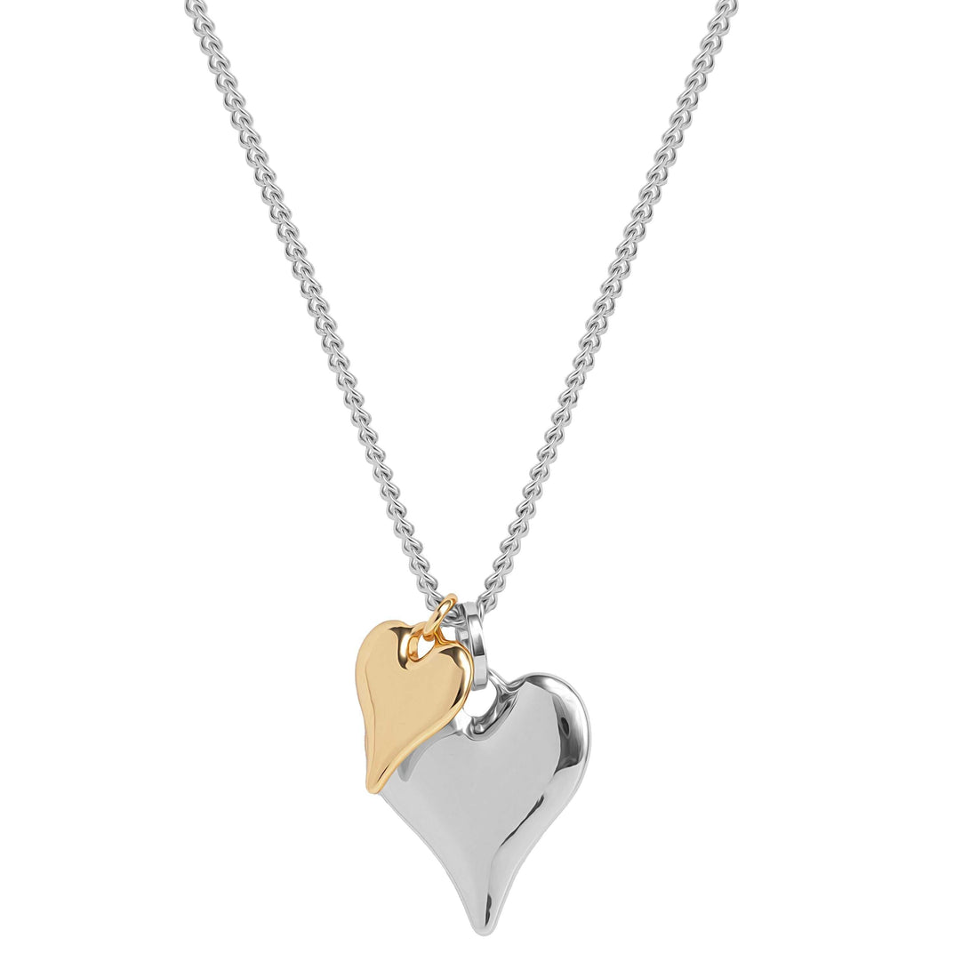 Two Tone Double Heart Chain Necklace 